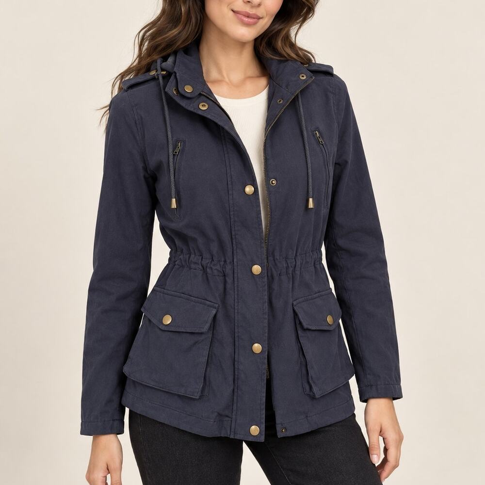 Navy Blue Hooded Utility Jacket Eden Society Small Anorak Cargo Field Coat Fall